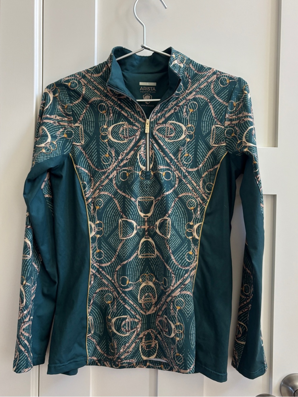 Arista Equestrian Forest Green Harness Stirrup Print Riding Top Size S